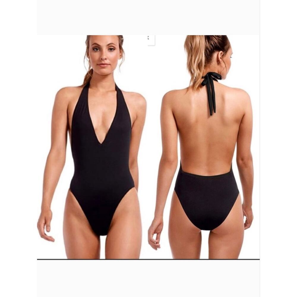 Banana Republic Vitamin A Emma Black Swimsuit One Piece Halter Size Large 10 NEW